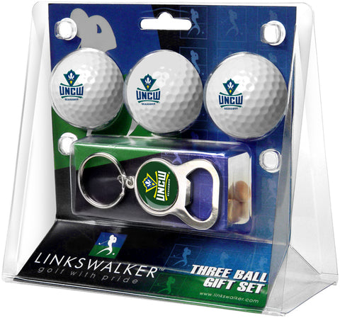North Carolina Wilmington Seahawks Regulation Size 3 Golf Ball Gift Pack with Keychain Bottle Opener