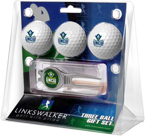North Carolina Wilmington Seahawks Regulation Size 3 Golf Ball Gift Pack with Kool Divot Tool