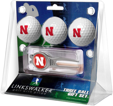 Nebraska Cornhuskers Regulation Size 3 Golf Ball Gift Pack with Kool Divot Tool