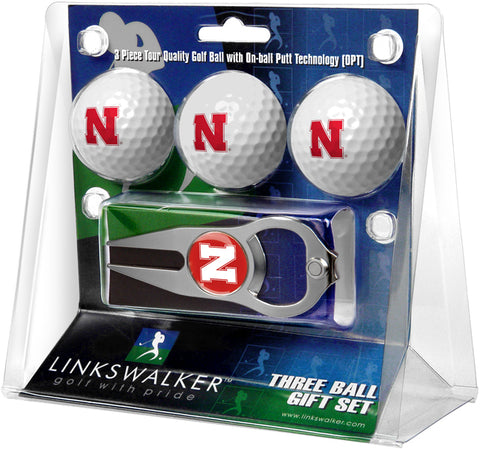Nebraska Cornhuskers - 3 Ball Gift Pack with Hat Trick Divot Tool