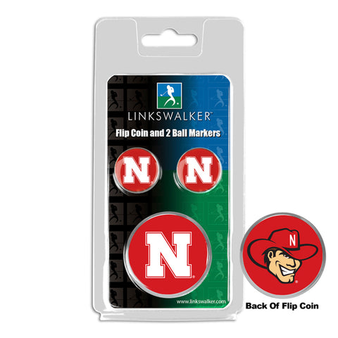 Nebraska Cornhuskers - Flip Coin and 2 Golf Ball Marker Pack