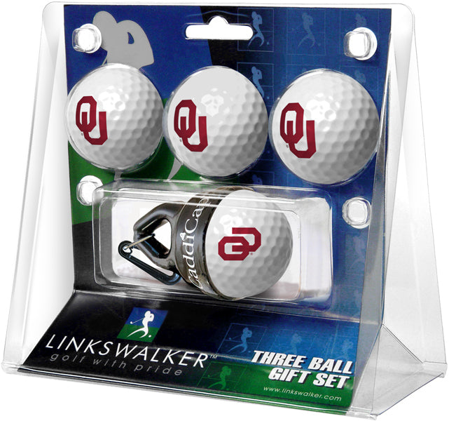 Oklahoma Sooners Regulation Size 4 Golf Ball Gift Pack + CaddiCap Holder