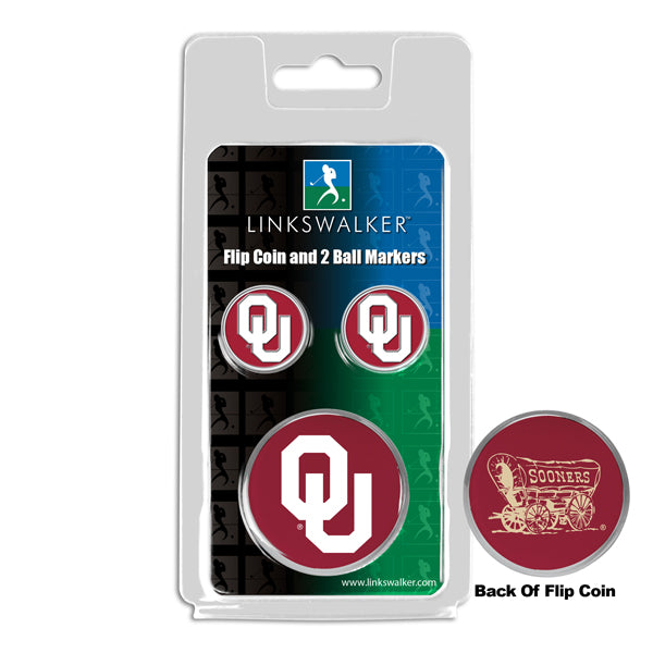 Oklahoma Sooners - Flip Coin and 2 Golf Ball Marker Pack