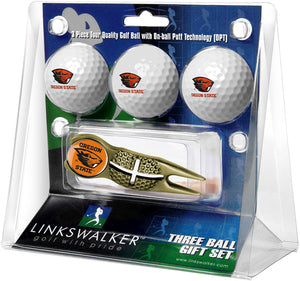 Oregon State Beavers - Gold Crosshair Divot Tool 3 Ball Gift Pack - Linkswalkerdirect
