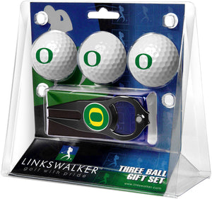 Oregon Ducks Regulation Size 3 Golf Ball Gift Pack with Hat Trick Divot Tool (Black)