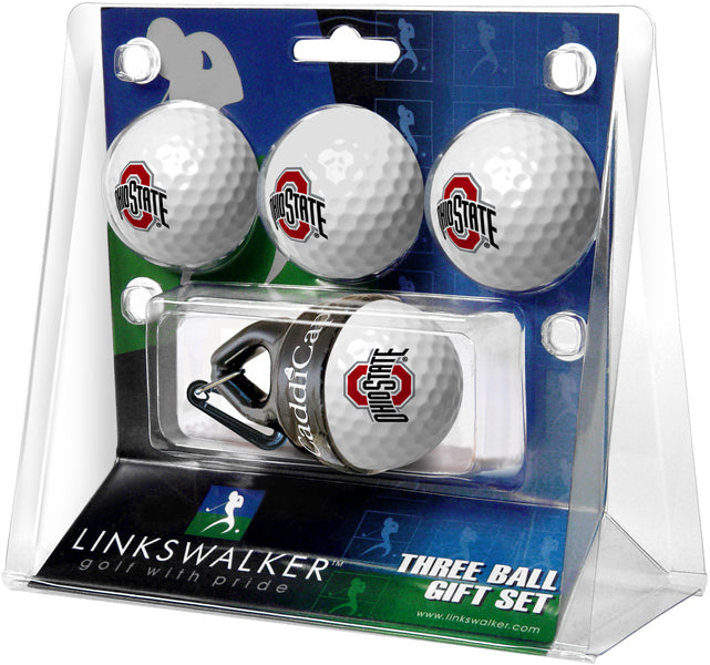 Ohio State Buckeyes Regulation Size 4 Golf Ball Gift Pack + CaddiCap Holder