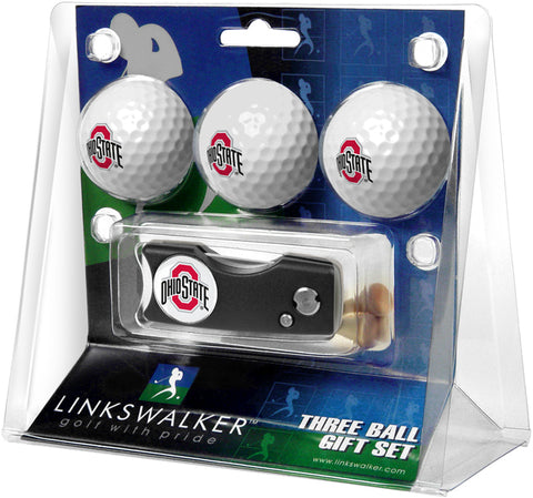 Ohio State Buckeyes Regulation Size 3 Golf Ball Gift Pack with Spring Action Divot Tool