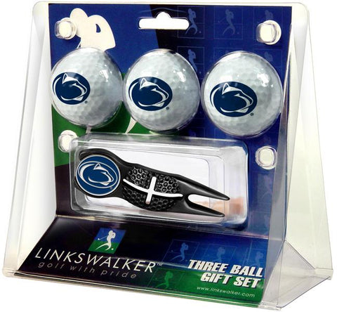 Penn State Nittany Lions - Black Crosshair Divot Tool 3 Ball Gift Pack