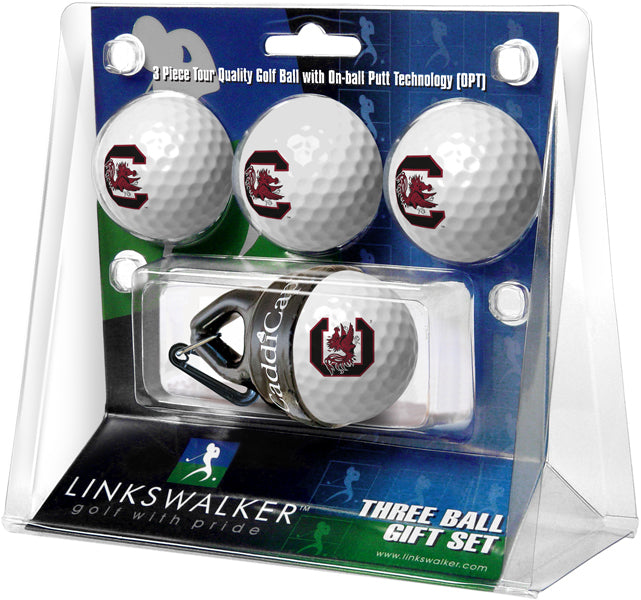 South Carolina Gamecocks - 4 Golf Ball Gift Pack with CaddiCap Ball Holder