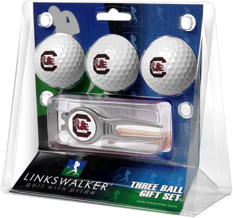 South Carolina Gamecocks Regulation Size 3 Golf Ball Gift Pack with Kool Divot Tool