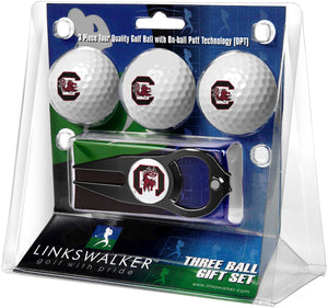 South Carolina Gamecocks - 3 Ball Gift Pack with Hat Trick Divot Tool Black