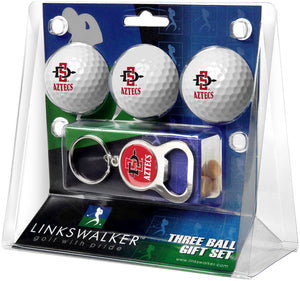 San Diego State Aztecs Regulation Size 3 Golf Ball Gift Pack with Keychain Bottle Opener