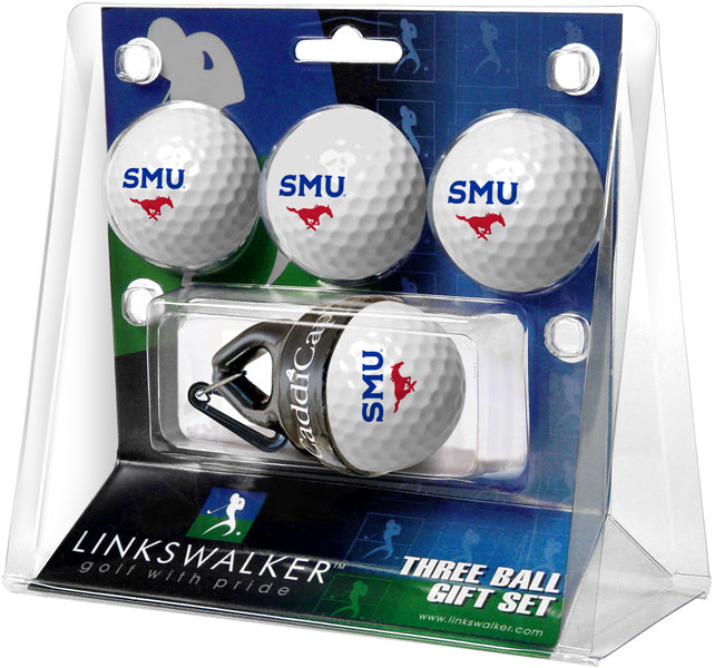 Southern Methodist University Mustangs Regulation Size 4 Golf Ball Gift Pack + CaddiCap Holder