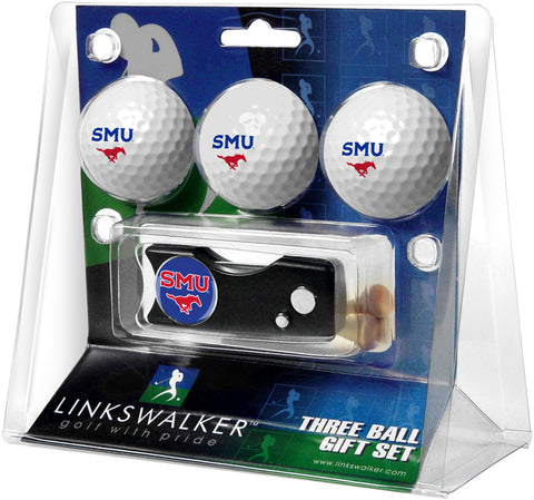 Southern Methodist University Mustangs Regulation Size 3 Golf Ball Gift Pack with Spring Action Divot Tool