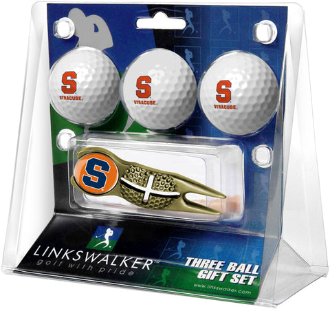Syracuse Orange Regulation Size 3 Golf Ball Gift Pack with Crosshair Divot Tool (Gold)