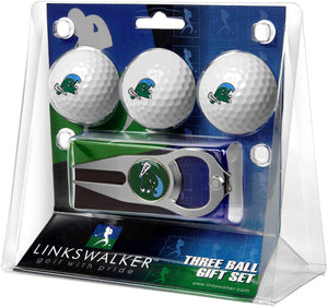 Tulane University Green Wave Regulation Size 3 Golf Ball Gift Pack with Hat Trick Divot Tool (Silver)