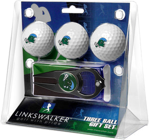 Tulane University Green Wave Regulation Size 3 Golf Ball Gift Pack with Hat Trick Divot Tool (Black)