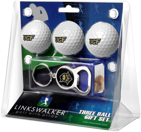 Central Florida Knights Regulation Size 3 Golf Ball Gift Pack with Keychain Bottle Opener