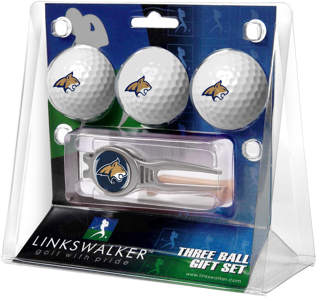 Montana State Bobcats Regulation Size 3 Golf Ball Gift Pack with Kool Divot Tool