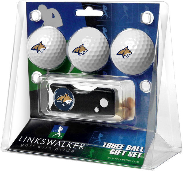Montana State Bobcats Regulation Size 3 Golf Ball Gift Pack with Spring Action Divot Tool