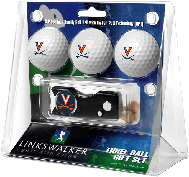 Virginia Cavaliers - Spring Action Divot Tool 3 Ball Gift Pack - Linkswalkerdirect