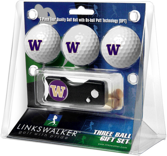 Washington Huskies - Spring Action Divot Tool 3 Ball Gift Pack