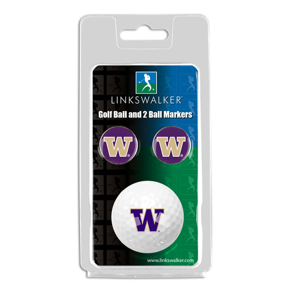 Washington Huskies - Golf Ball and 2 Ball Marker Pack