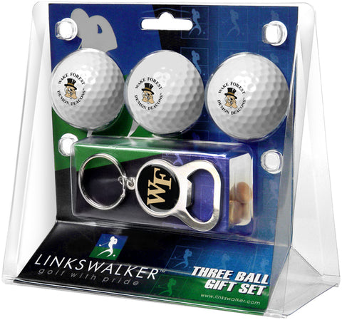 Wake Forest Demon Deacons Regulation Size 3 Golf Ball Gift Pack with Keychain Bottle Opener