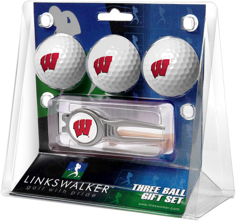 Wisconsin Badgers Regulation Size 3 Golf Ball Gift Pack with Kool Divot Tool