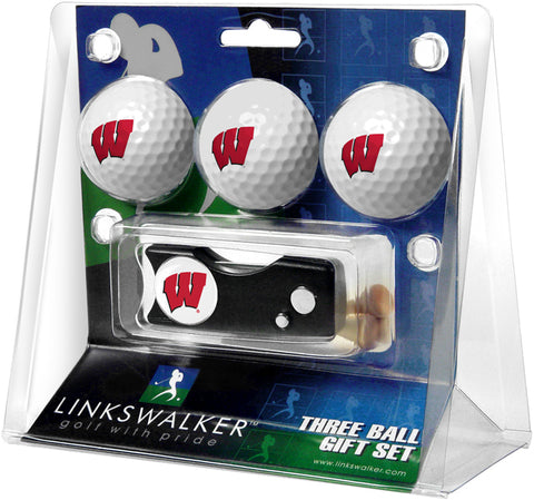 Wisconsin Badgers Regulation Size 3 Golf Ball Gift Pack with Spring Action Divot Tool