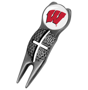 Wisconsin Badgers - Crosshairs Divot Tool  -  Black - Linkswalkerdirect