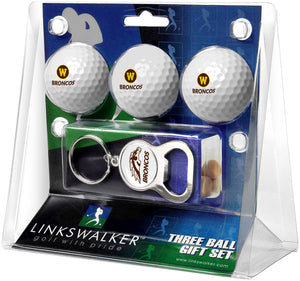 Western Michigan Broncos Regulation Size 3 Golf Ball Gift Pack with Keychain Bottle Opener