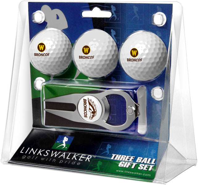 Western Michigan Broncos Regulation Size 3 Golf Ball Gift Pack with Hat Trick Divot Tool (Silver)
