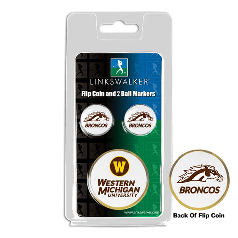 Western Michigan Broncos - Flip Coin and 2 Golf Ball Marker Pack