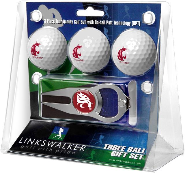 Washington State Cougars - 3 Ball Gift Pack with Hat Trick Divot Tool