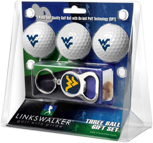 West Virginia Mountaineers - 3 Ball Gift Pack with Key Chain Bottle Opener