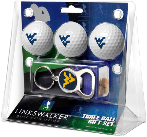 West Virginia Mountaineers Regulation Size 3 Golf Ball Gift Pack with Keychain Bottle Opener