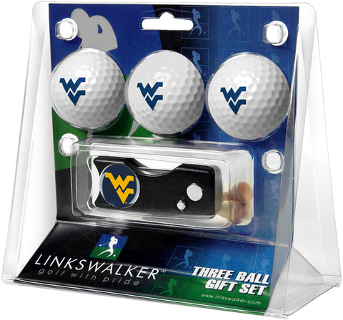 West Virginia Mountaineers Regulation Size 3 Golf Ball Gift Pack with Spring Action Divot Tool