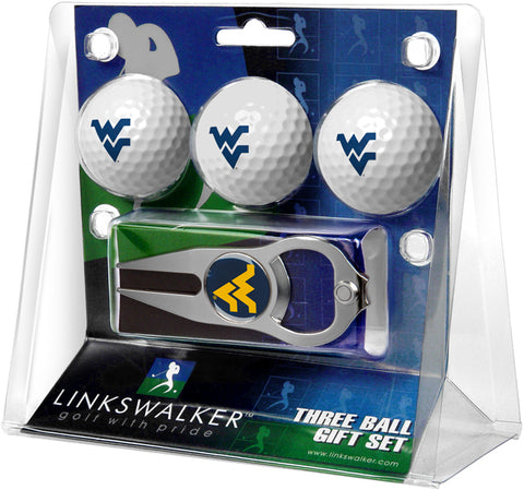 West Virginia Mountaineers Regulation Size 3 Golf Ball Gift Pack with Hat Trick Divot Tool (Silver)