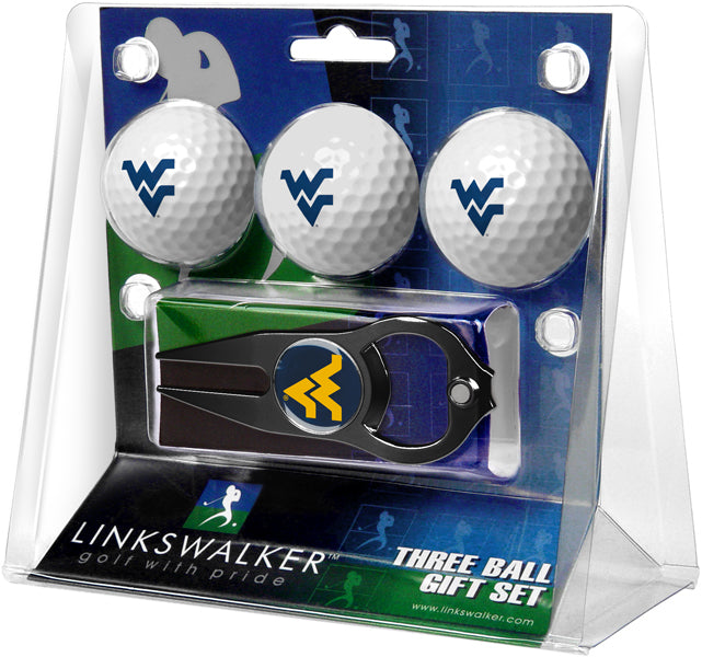 West Virginia Mountaineers Regulation Size 3 Golf Ball Gift Pack with Hat Trick Divot Tool (Black)