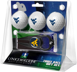 West Virginia Mountaineers Regulation Size 3 Golf Ball Gift Pack with Hat Trick Divot Tool (Black)