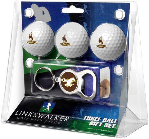 Wyoming Cowboys Regulation Size 3 Golf Ball Gift Pack with Keychain Bottle Opener