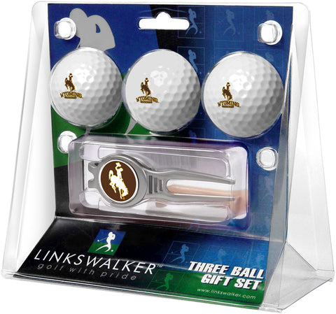 Wyoming Cowboys Regulation Size 3 Golf Ball Gift Pack with Kool Divot Tool