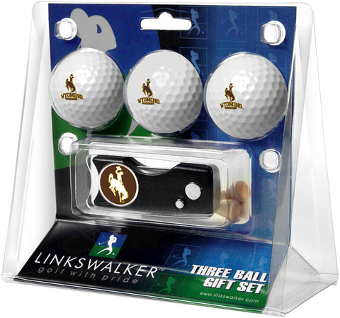 Wyoming Cowboys Regulation Size 3 Golf Ball Gift Pack with Spring Action Divot Tool