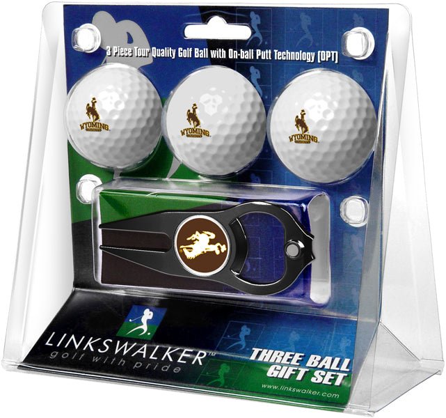 Wyoming Cowboys - 3 Ball Gift Pack with Hat Trick Divot Tool Black