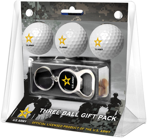 U.S. Army Regulation Size 3 Golf Ball Gift Pack with Keychain Bottle Opener