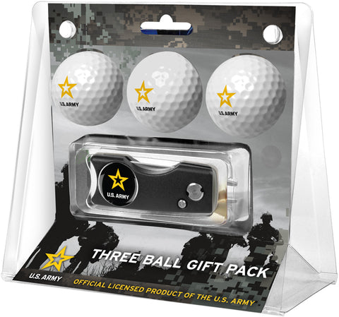 U.S. Army Regulation Size 3 Golf Ball Gift Pack with Spring Action Divot Tool