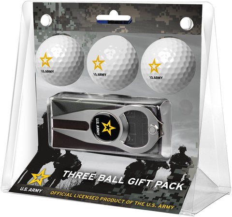 U.S. Army Regulation Size 3 Golf Ball Gift Pack with Hat Trick Divot Tool (Silver)