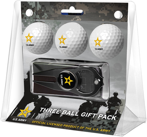 U.S. Army Regulation Size 3 Golf Ball Gift Pack with Hat Trick Divot Tool (Black)