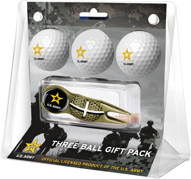 U.S. Army Regulation Size 3 Golf Ball Gift Pack with Crosshair Divot Tool (Gold)
